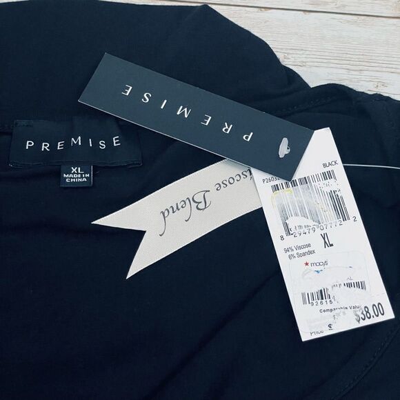 NWT Premise XL Black Short Sleeve V-Twist Neck Drape Front Top - Picture 2 of 12